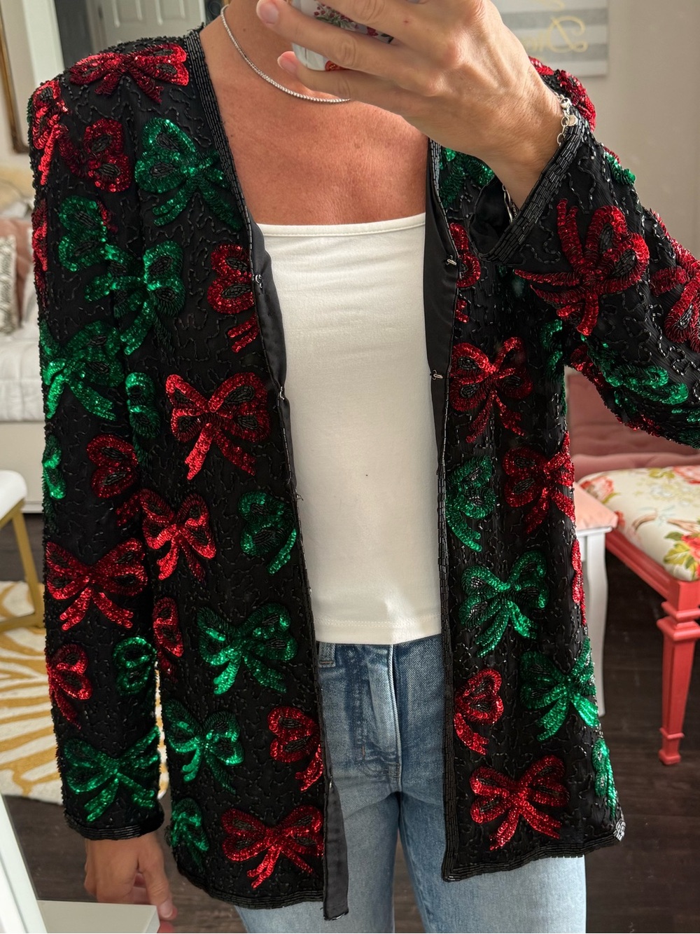 NWT Laurence Kazar Silk Beaded Sequin Bow Holiday Jacket Top M - Picture 4 of 12